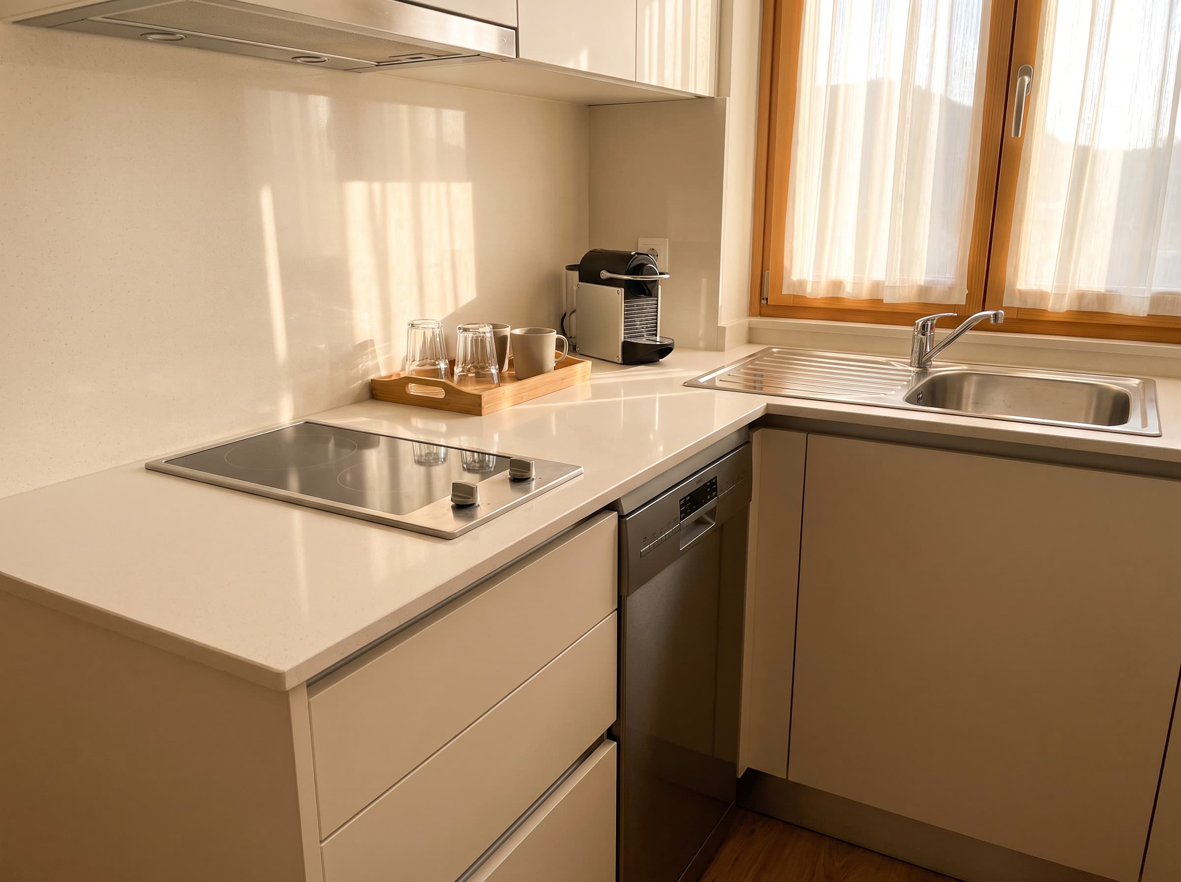 Czysty aneks kuchenny w apartamencie na wynajem